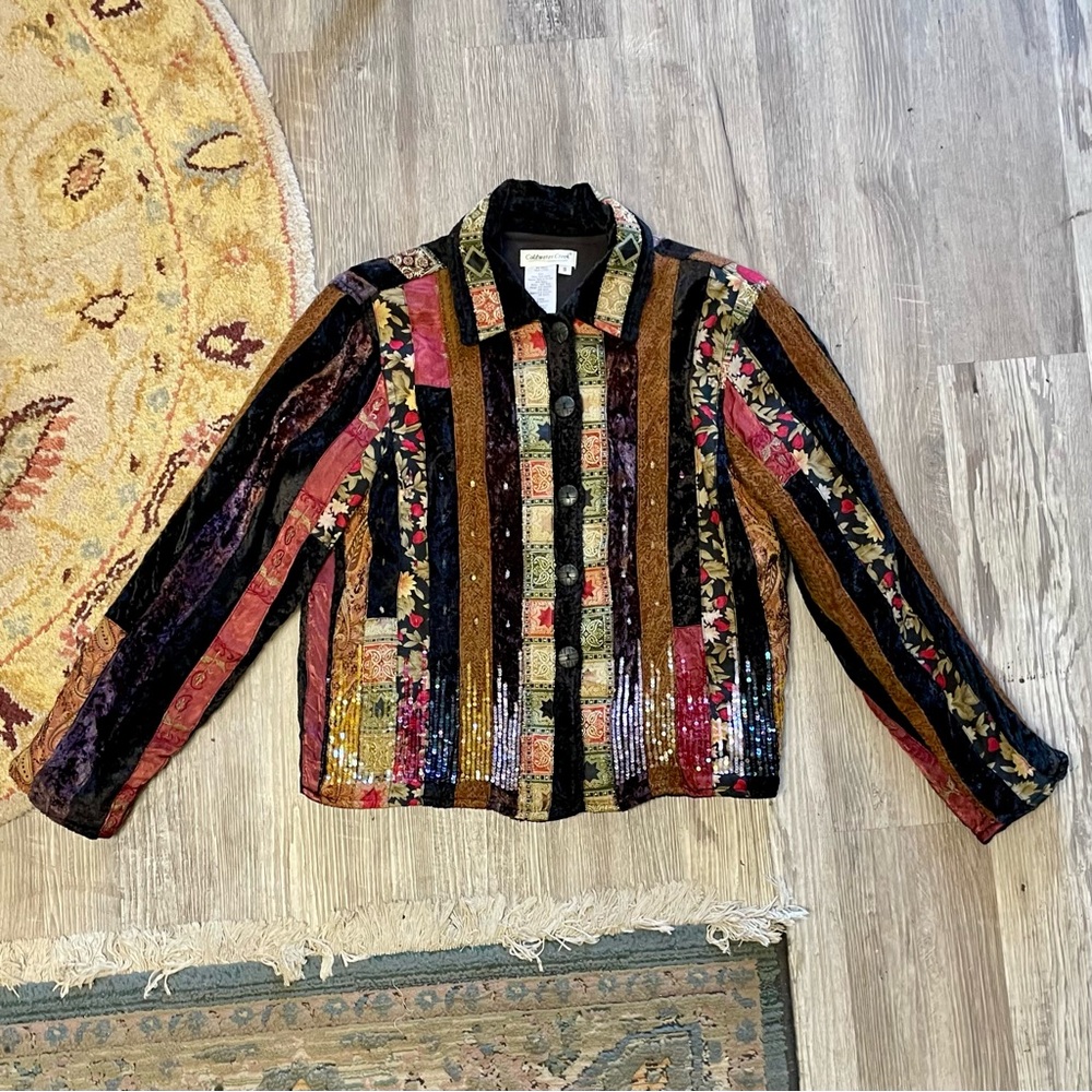 Vintage Coldwater Creek Boho Hippie Velvet Tapestry Jacket with Sequin Detail - Picture 12 of 13